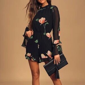 Lulu's Black Floral Cutout Romper